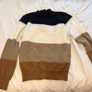 Men's Color Block Sweater - Black, White, Brown
